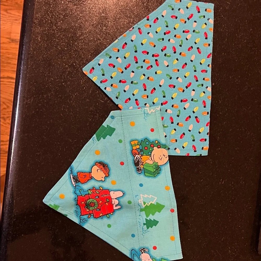 New Dog Snoopy Christmas Collar Bandana Set of Two Reversible- Blue 7.5inch